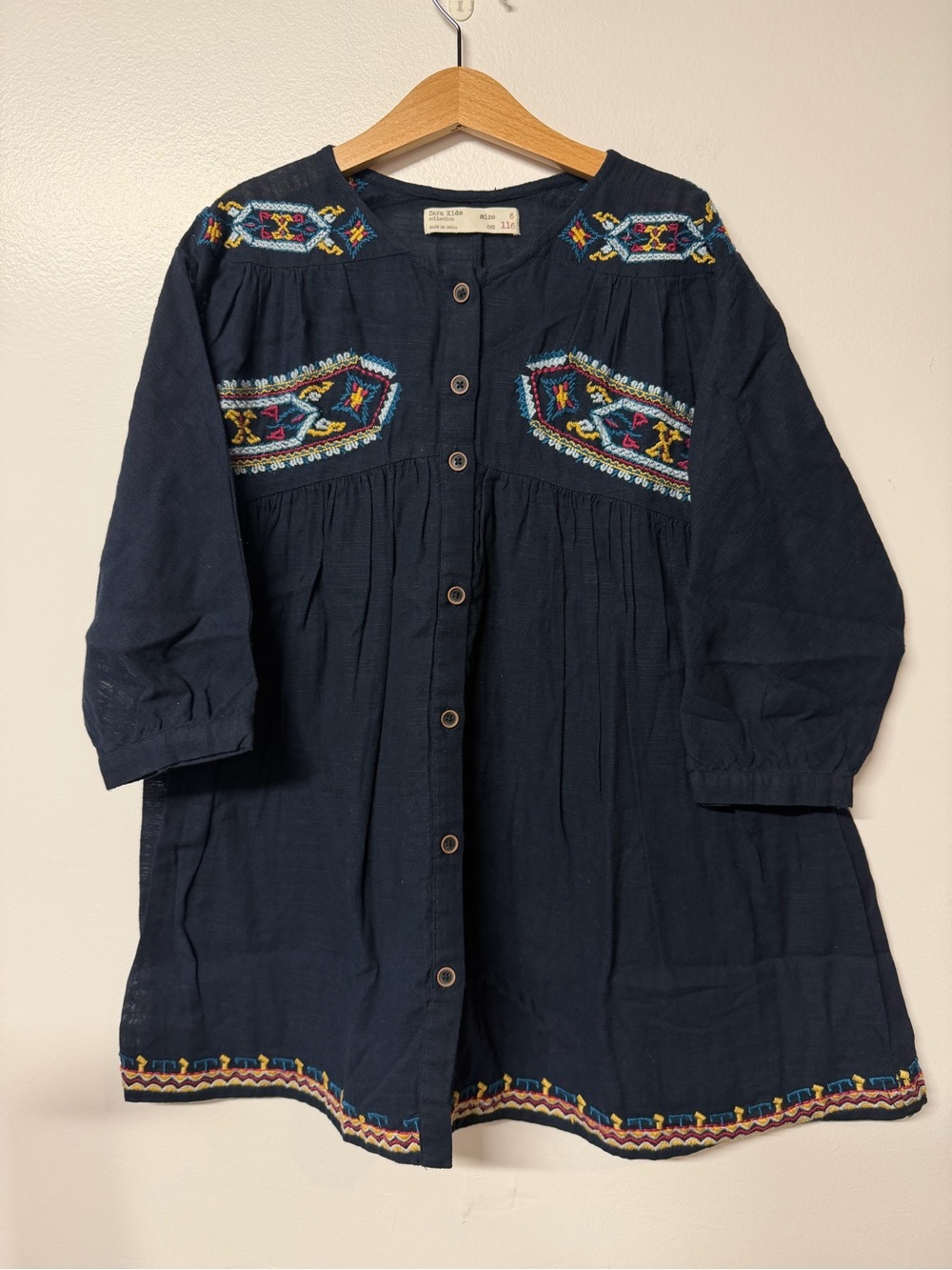 Zara Girls size 6 Navy Embroidered Dress